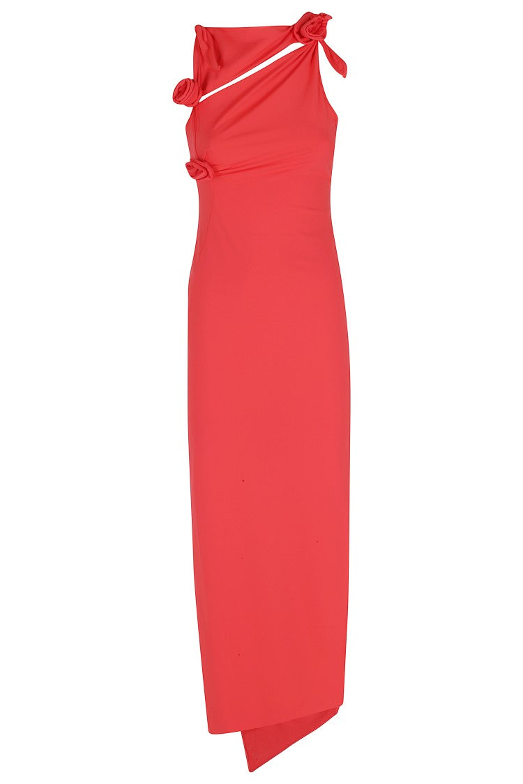 Coperni Red Floral Cut-Out Asymmetrical Maxi Dress