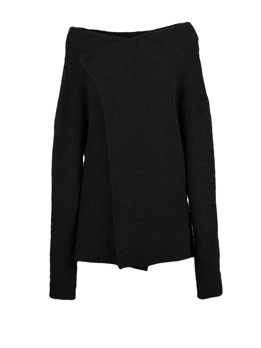 Alberta Ferretti Black Virgin Wool-Blend Asymmetrical Bouclé Jacket