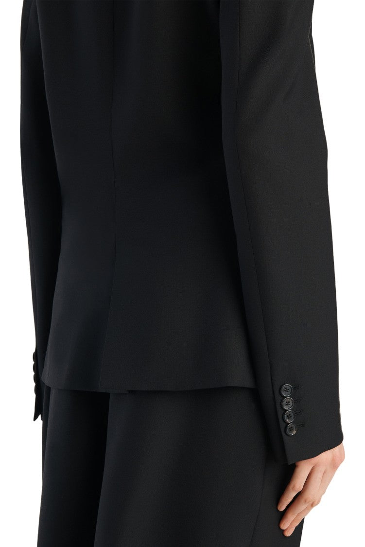 Khaite Black Double-Breasted Wool-Silk Blazer