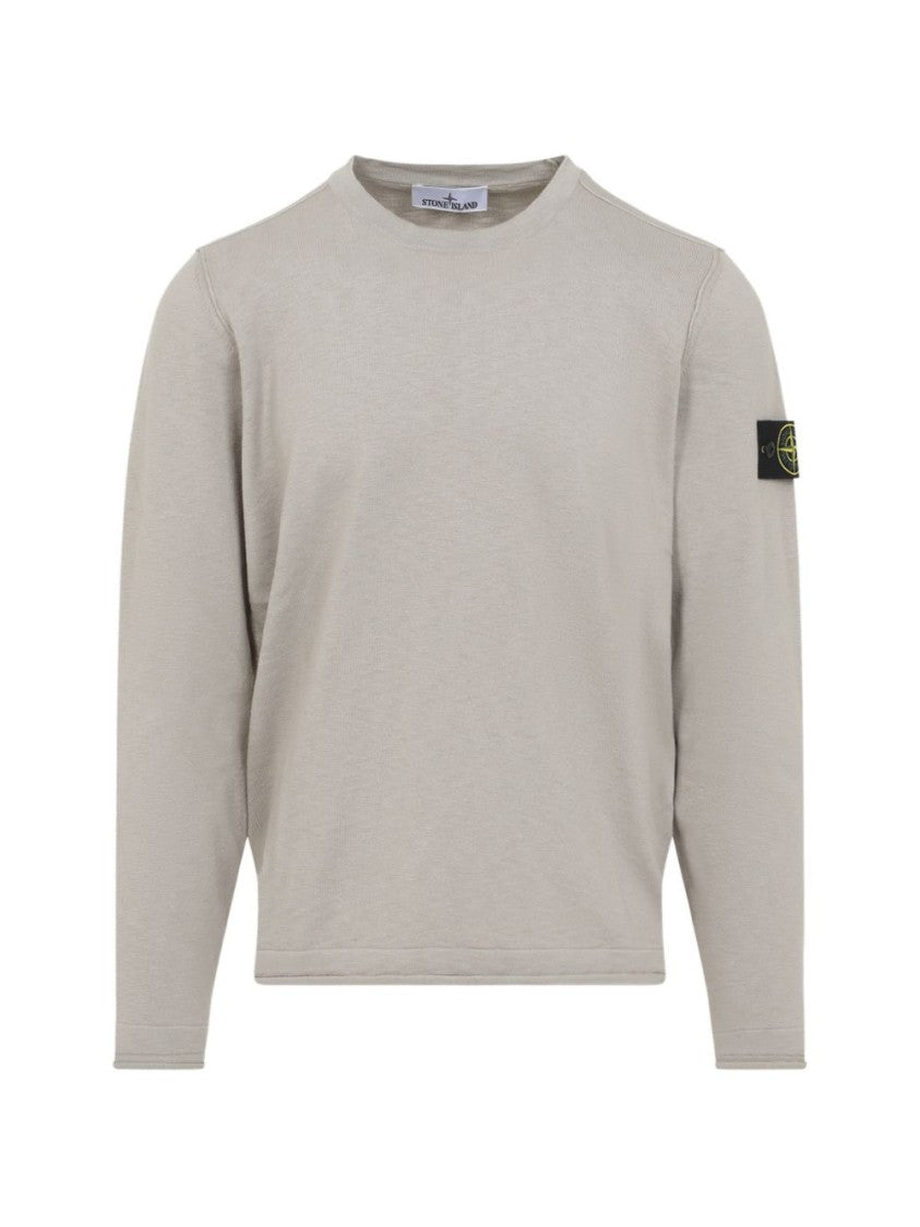 Stone Island Beige Crew-Neck Sweater With Distinctive Patch