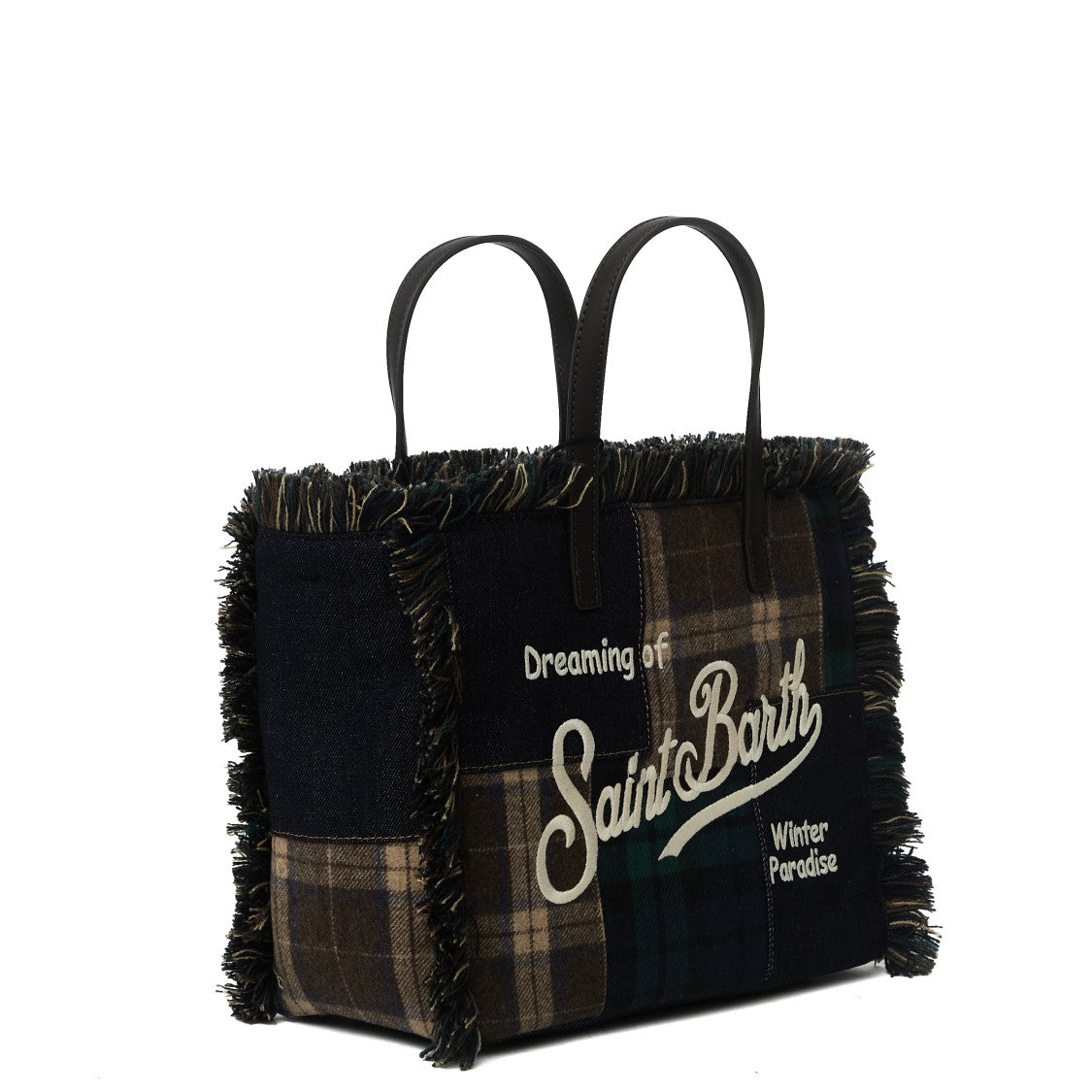 Mc2 Saint Barth Colette Tartan Denim-Insert Wool-Blend Handbag