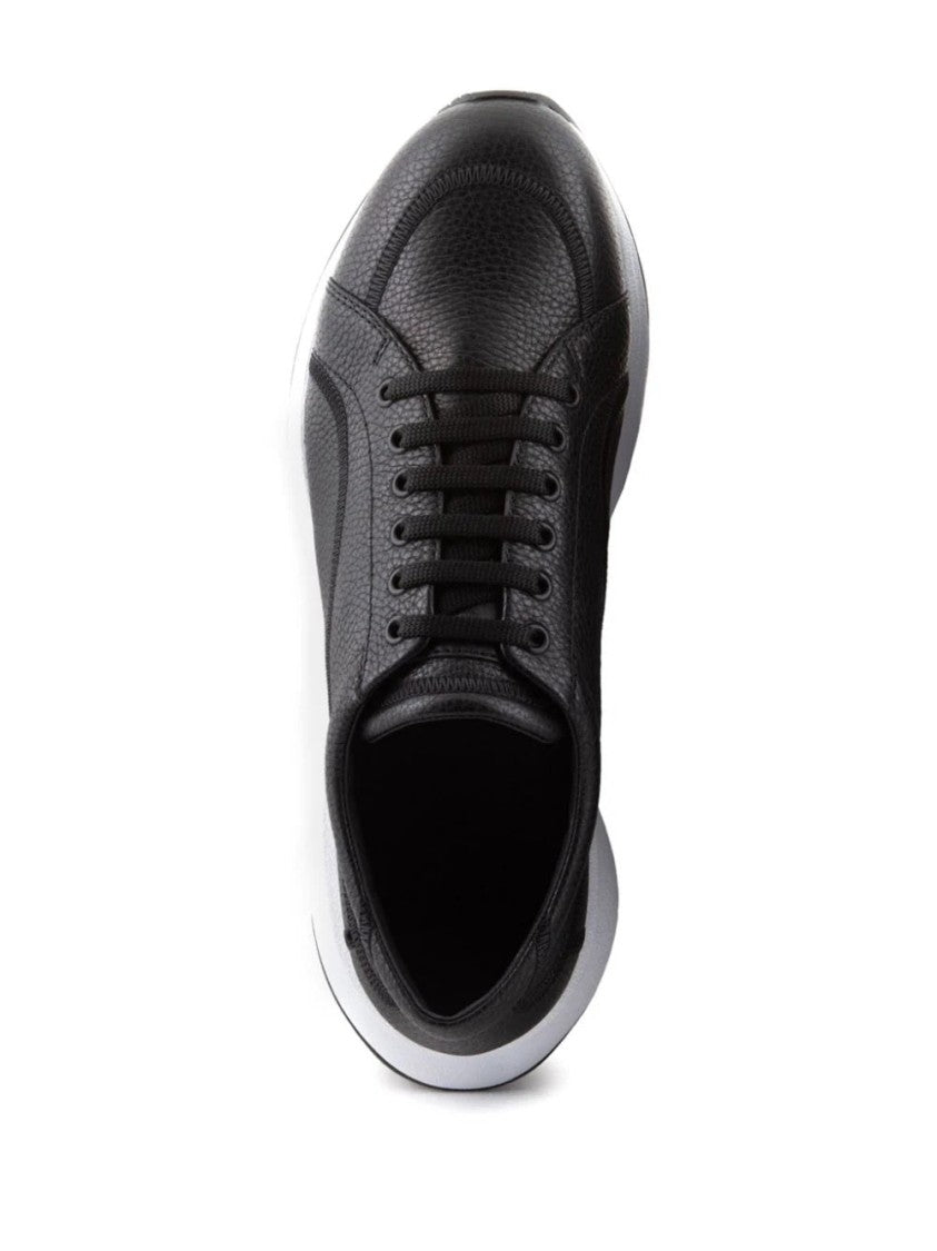 Giorgio Armani Elegant Black Leather Trainers With Textured Finish