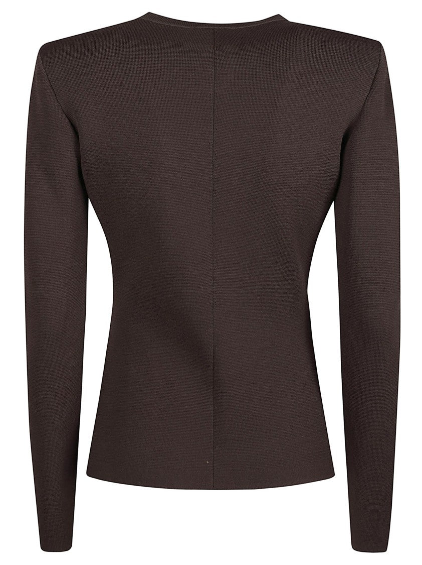 Elisabetta Franchi Fitted Long Sleeve Sweater With Full Zip Closure And Structured Shoulders