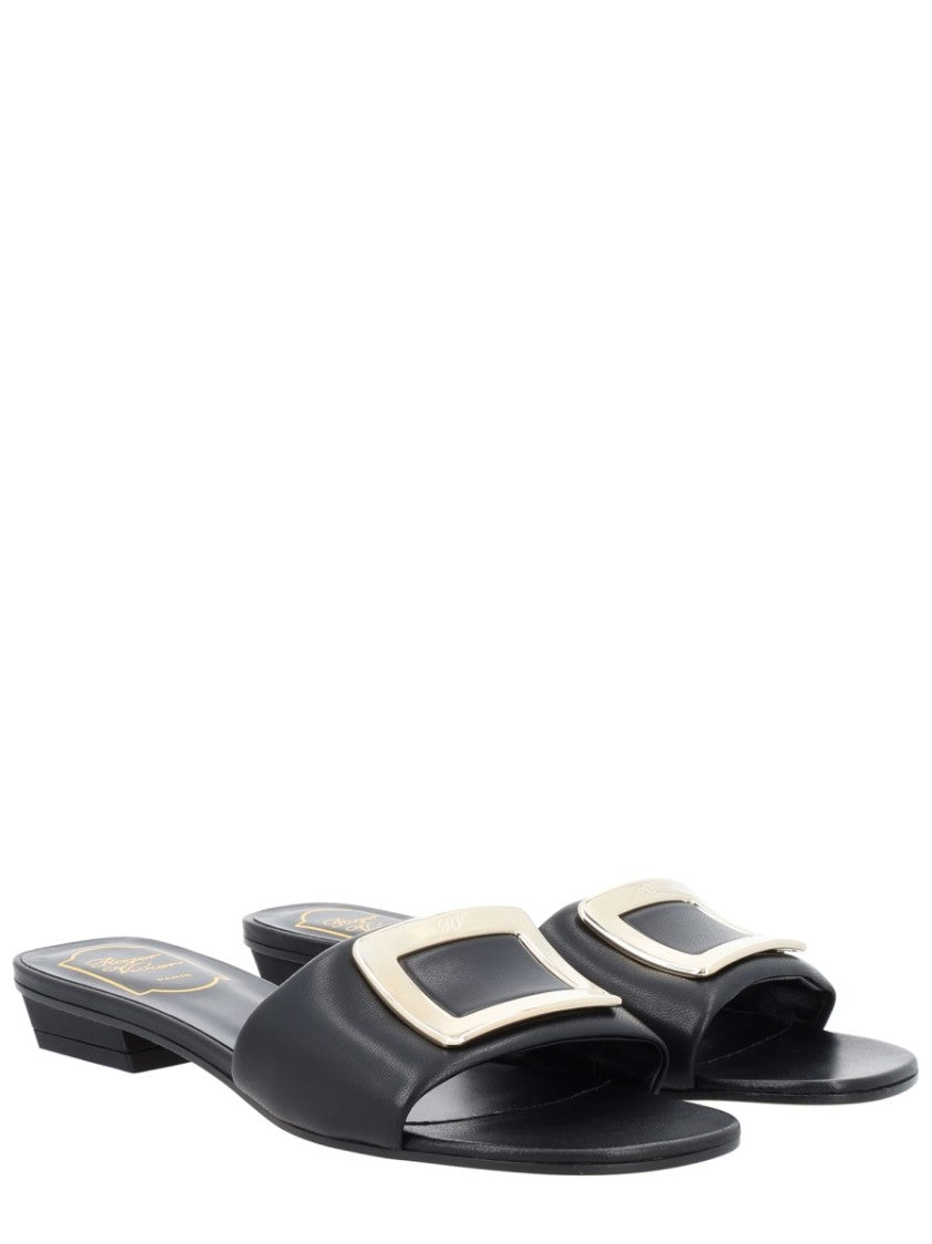 Roger Vivier Belle Black Leather Buckle Sandals