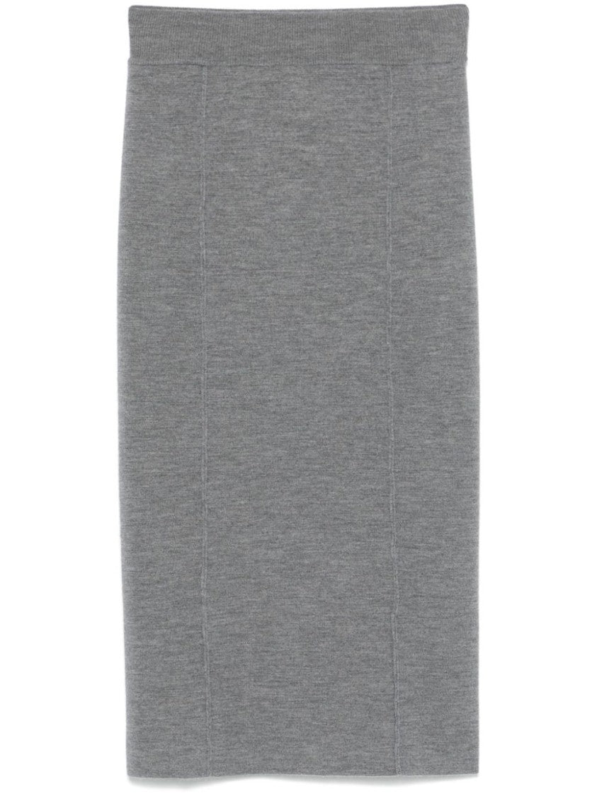 Pinko Minimalist Grey Midi Skirt With Vertical Seam Detail