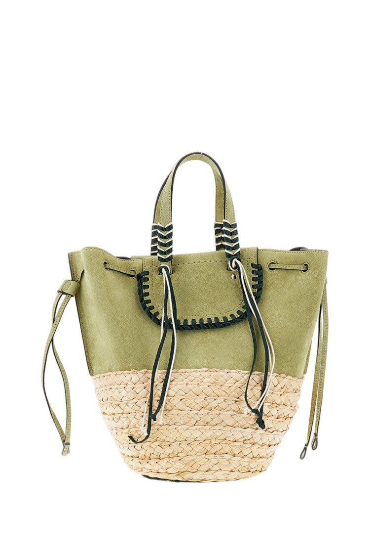 Cuba Lab Woven Raffia And Suede Bucket Bag