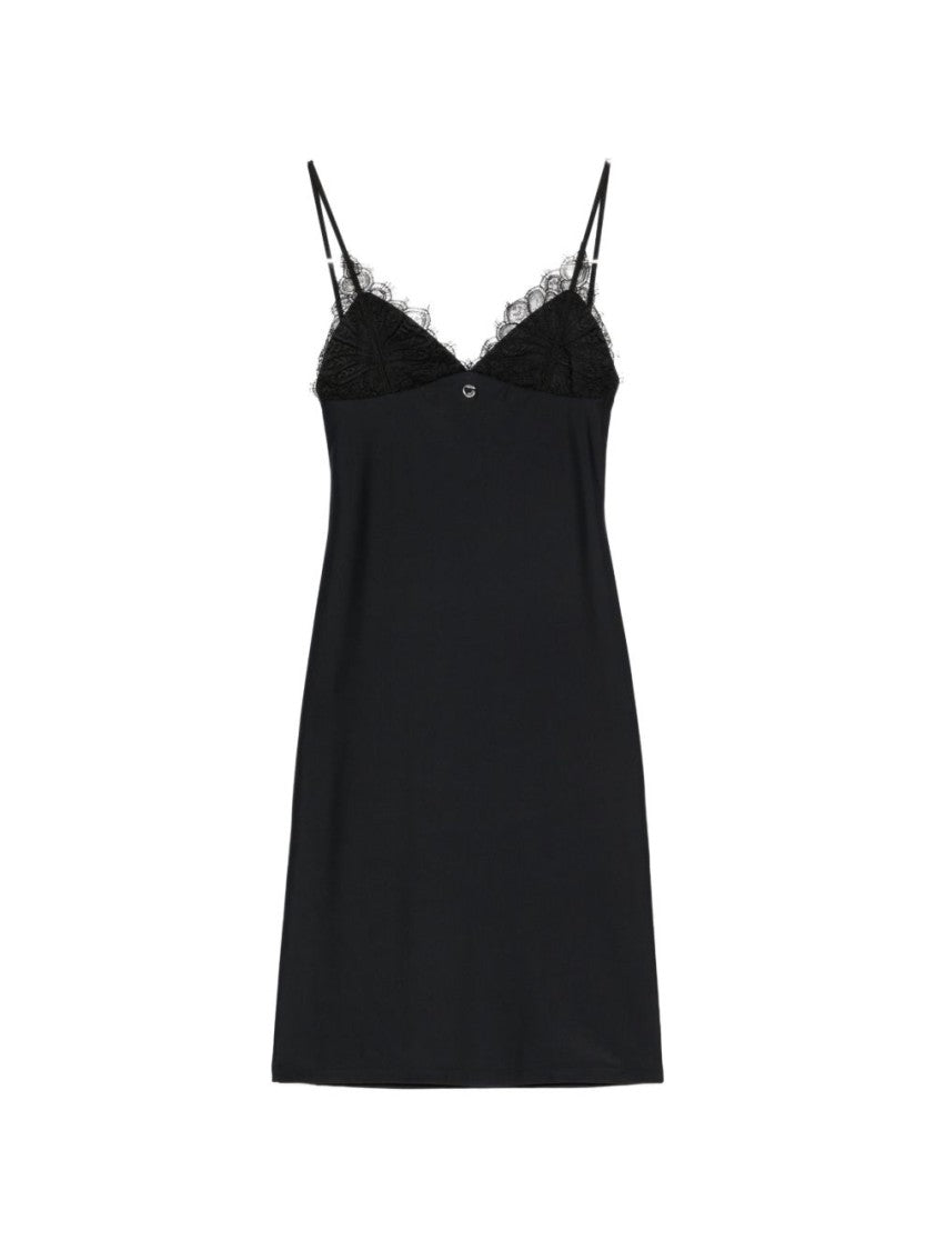 Coperni Black Lace-Trimmed V-Neck Metallic Mini Dress