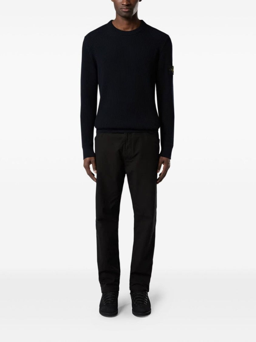 Stone Island Ribbed-Knit Virgin Wool Sweater With Signature Patch