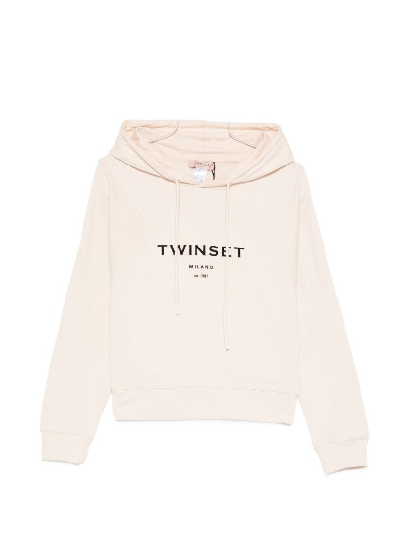 Twin-Set Cropped Hoodie With Drawstring Hood