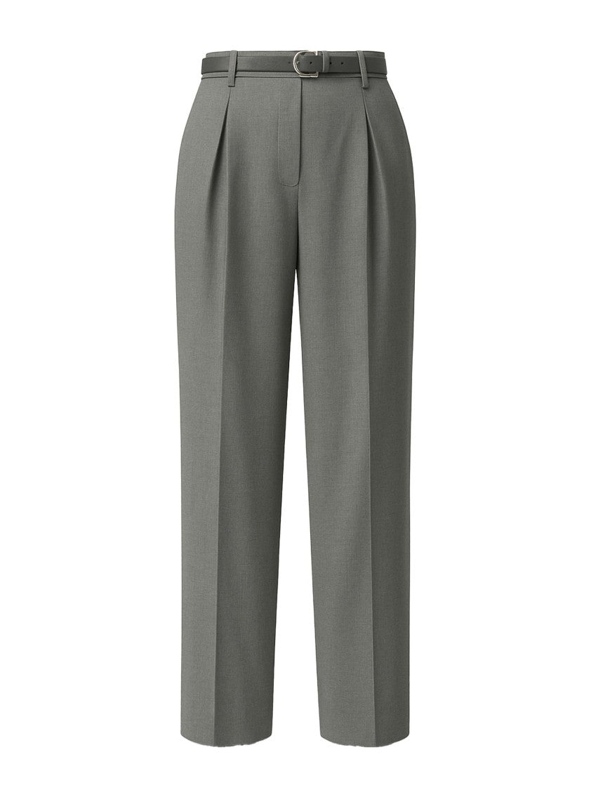 Max Mara Wide Leg Grey Trousers With Slim Belt