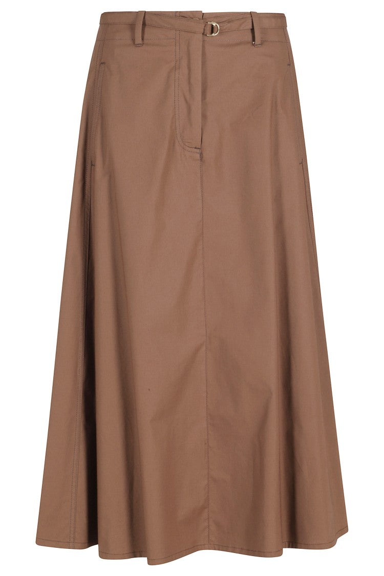 Seventy Earth Belted A-Line Elastic-Back Cotton Midi Skirt