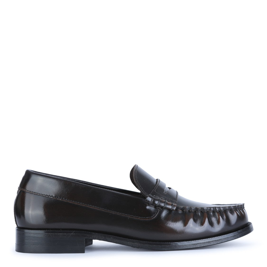 Alohas Coffee Leather Gathered Edges Slip-On Loafers