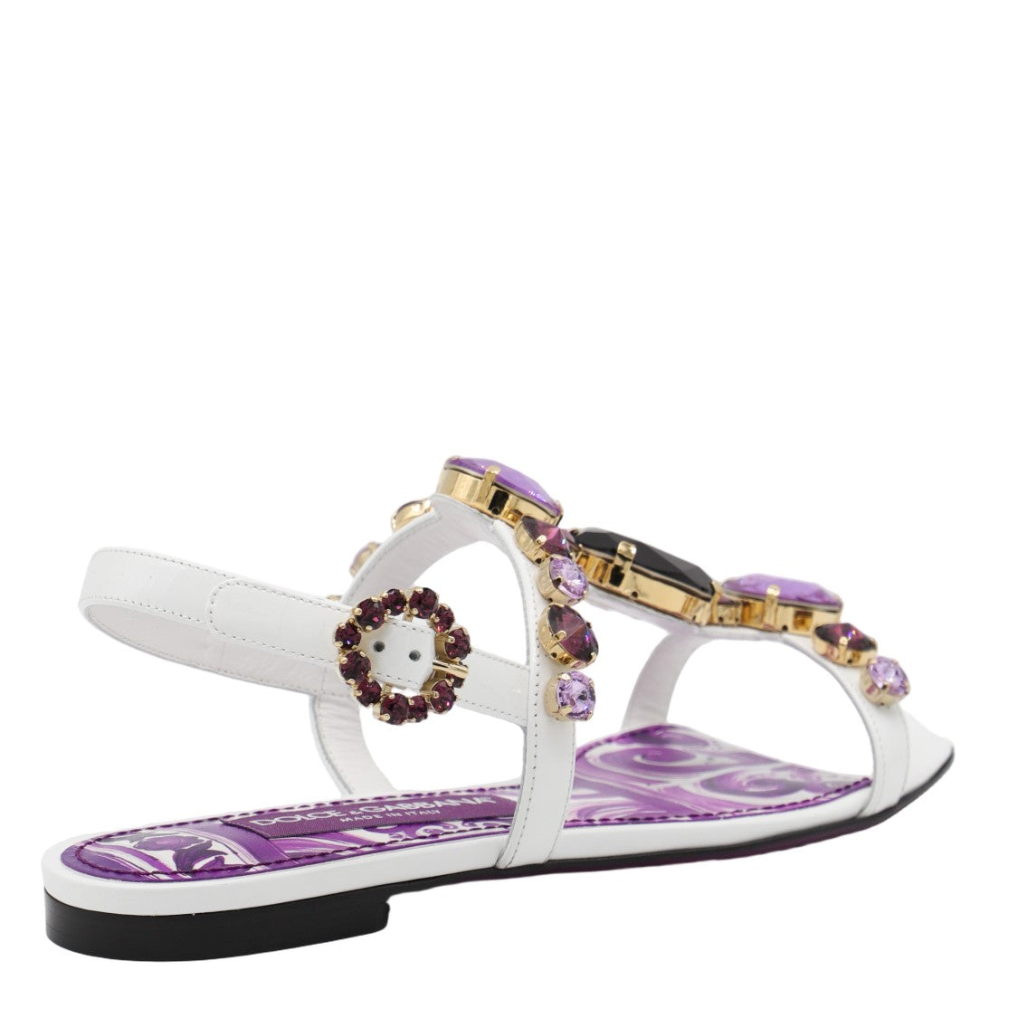 Dolce & Gabbana Gemstone-Embellished White Sandals With Footbed