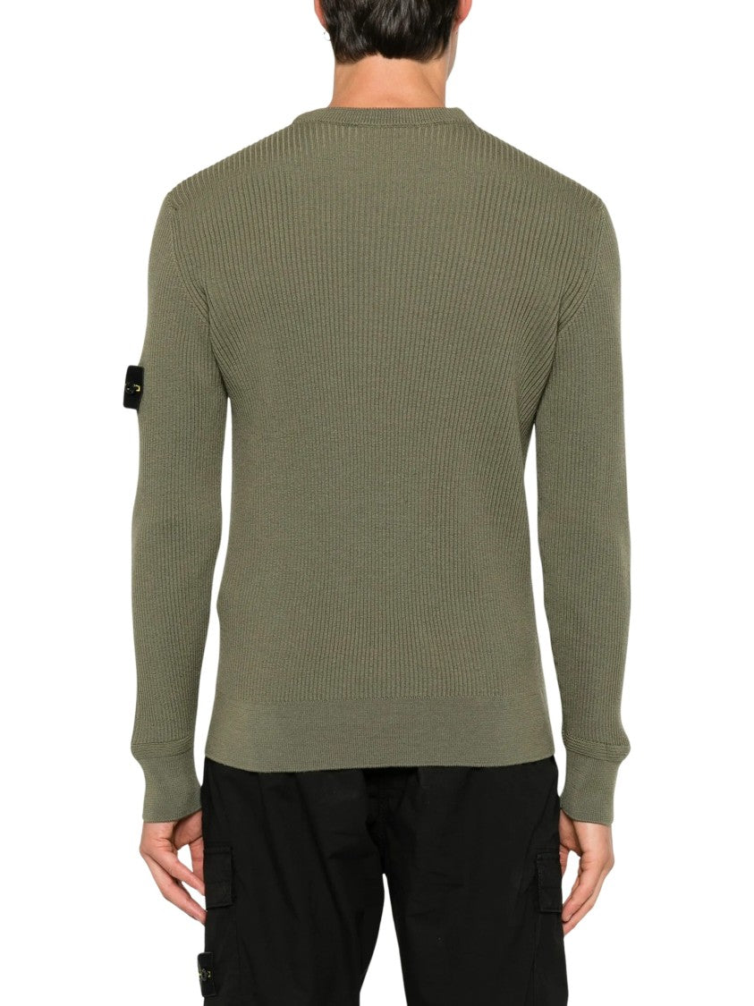 Stone Island Knit Crewneck Sweater With Ribbed Details And Emblem