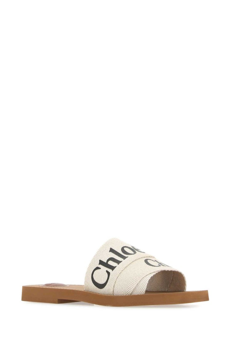Chloé Ivory Linen Woody Slippers
