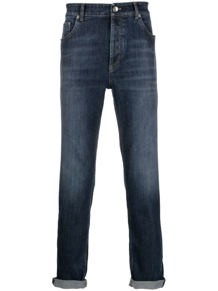 Brunello Cucinelli Blue Mid-Rise Denim Five-Pocket Jeans