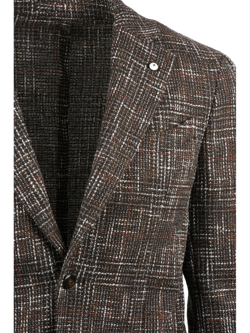 L.B.M. 1911 Brown Checkered Casual Jacket With Button Closure And Notch Lapels