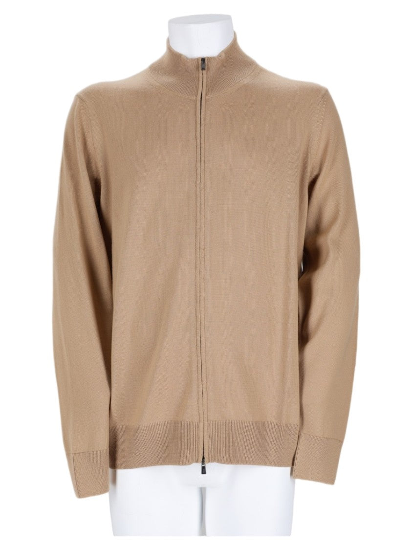 Boss Multicolor Zip-Through Ribbed Virgin Wool Sweater