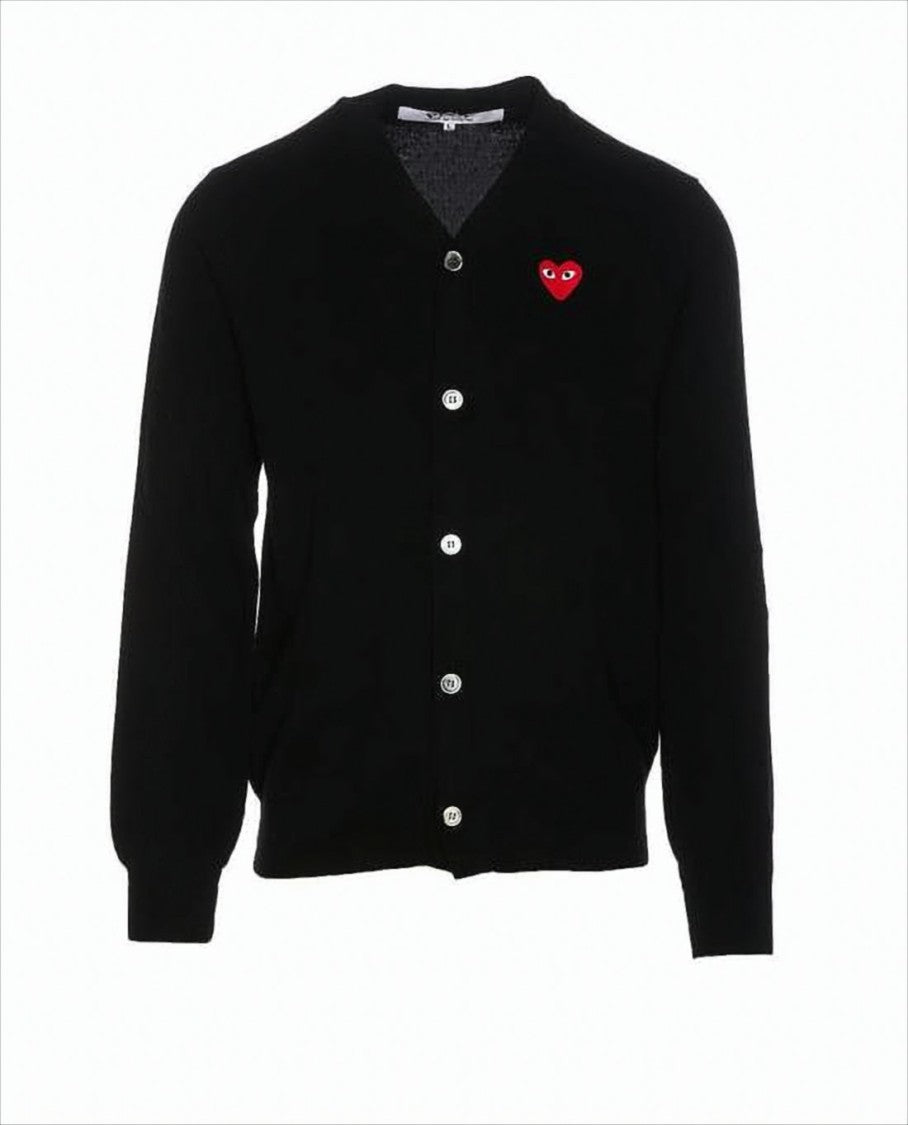 Comme Des Garçons V-Neck Wool Cardigan With Distinctive Heart Emblem