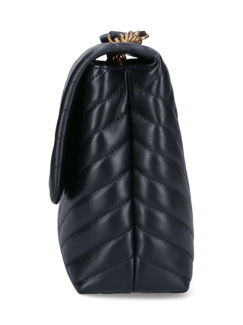 Tory Burch Chevron Matelassé Black Sheepskin Shoulder Bag