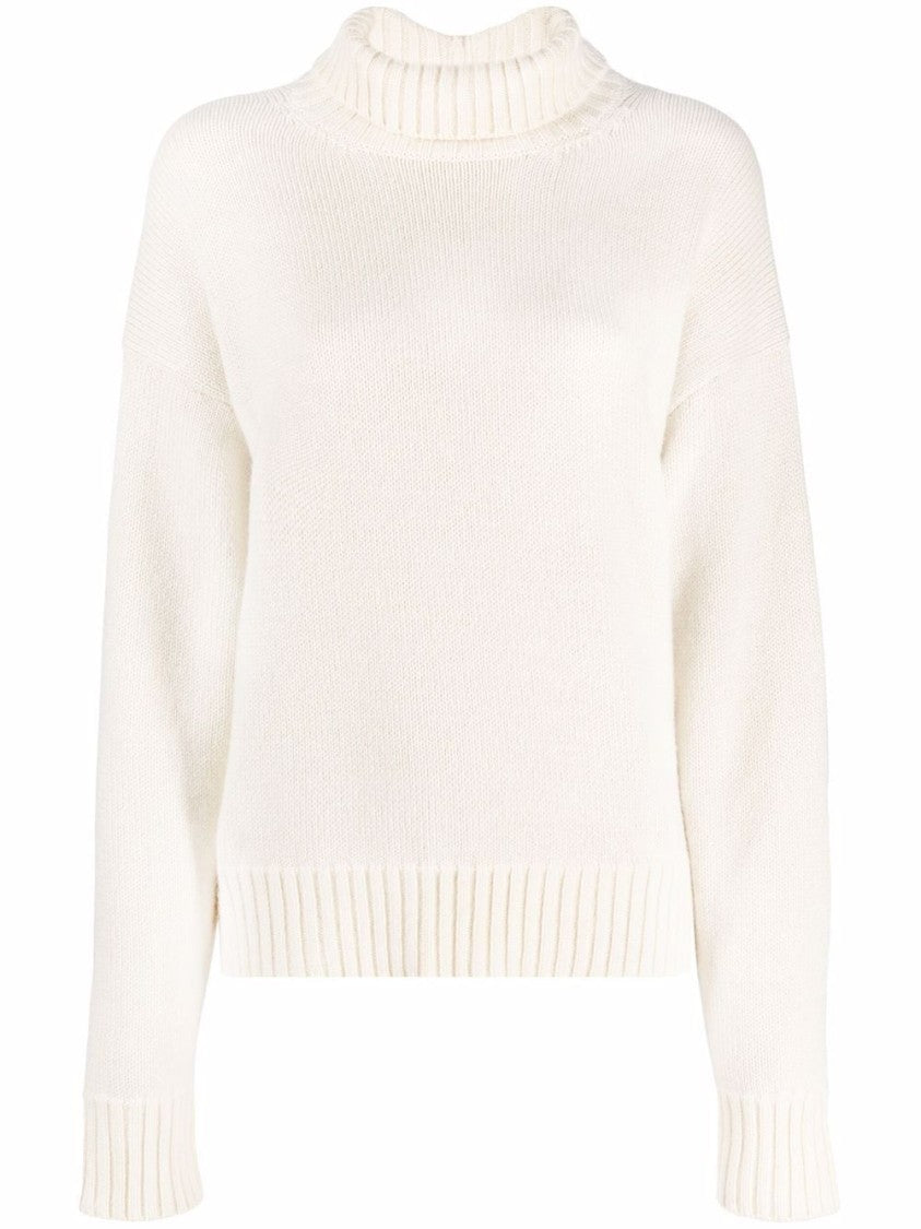 Jil Sander Beige Cashmere Blend Sweater With Ribbed Details