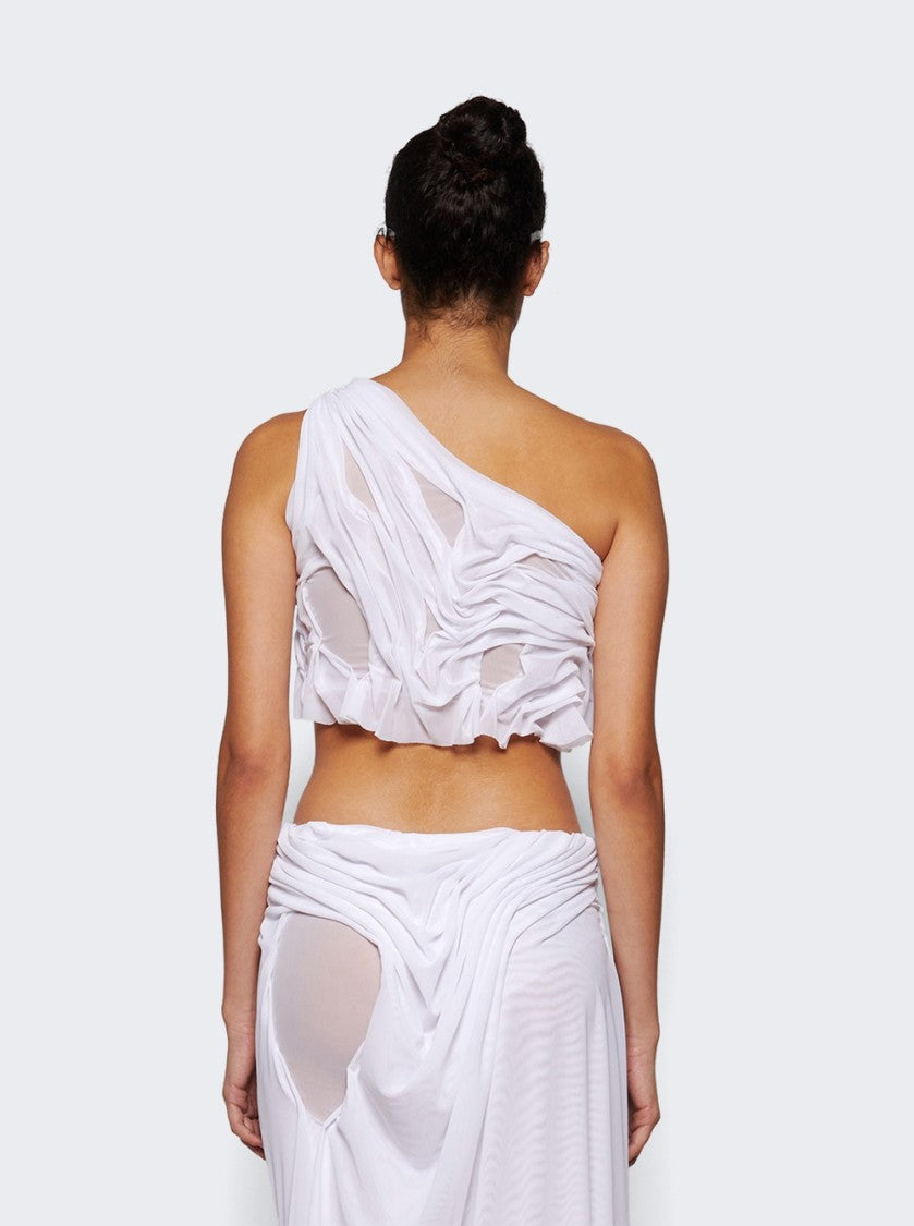 Di Petsa Wetlook One Shoulder Crop Top White