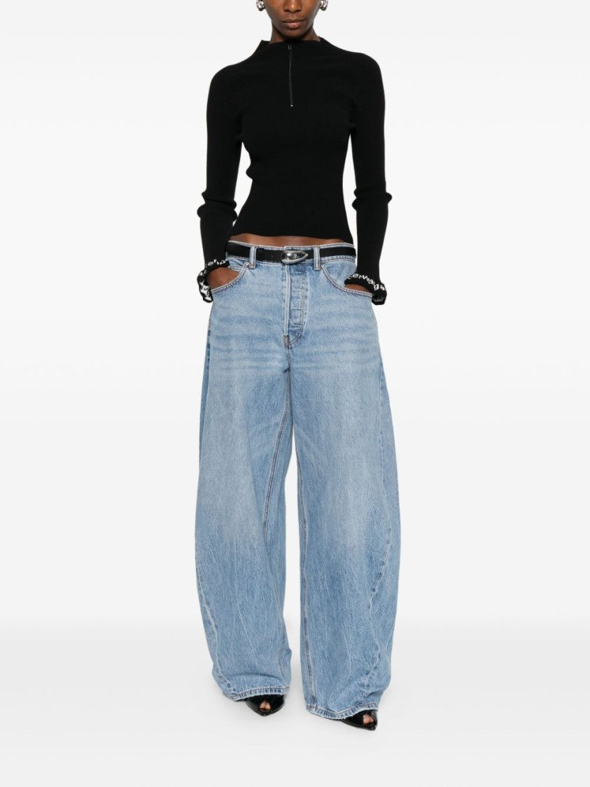 Alexander Wang Fitted Black Ribbed Sweater With Mock Neck