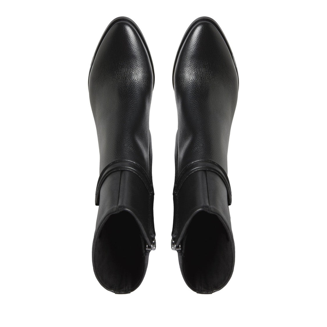 Calvin Klein Black Pointed Toe Block Heel Logo Detail Leather Boots