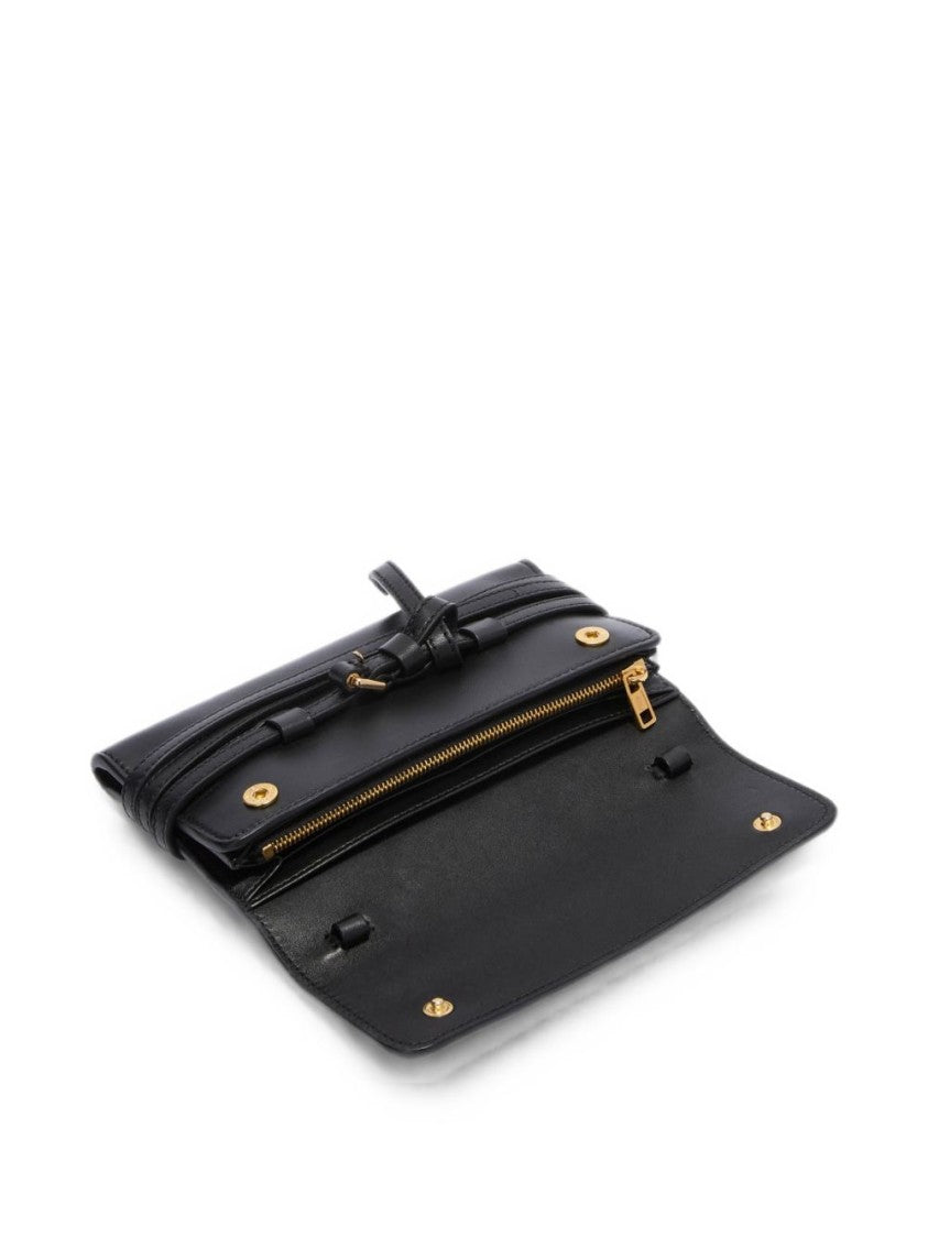 Moschino Black Silk-Blend Buckle Chain Clutch Bag