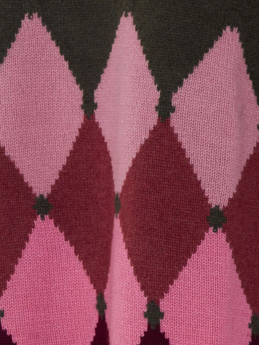 Ballantyne High Ribbed Neck Cashmere Sweater With Bold Argyle Pattern