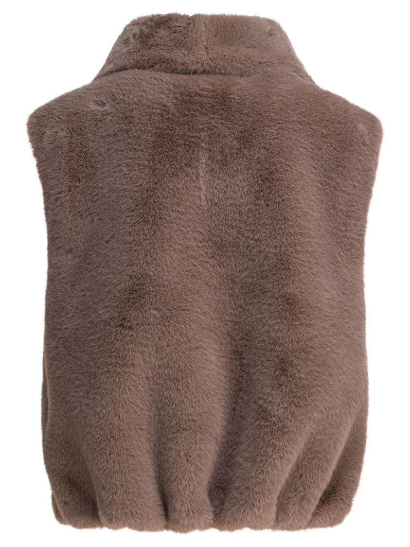 Pinko Faux Fur Sleeveless Jacket With High Collar