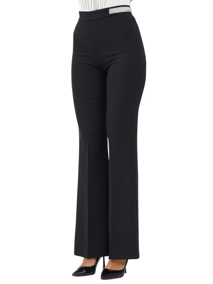 Alma Sanchez High-Waisted Black Trousers With Rhinestone Embellishment