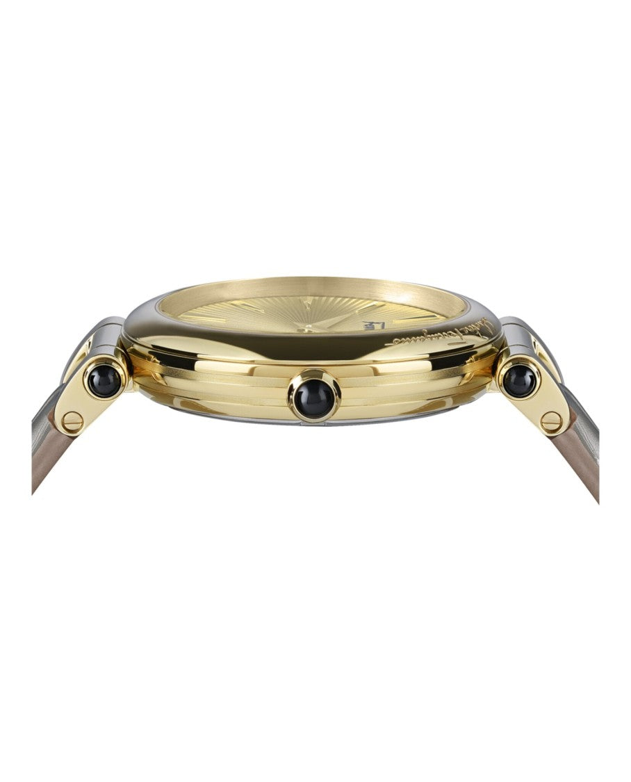 Ferragamo Idillio Leather Watch With Gold Guilloche Dial