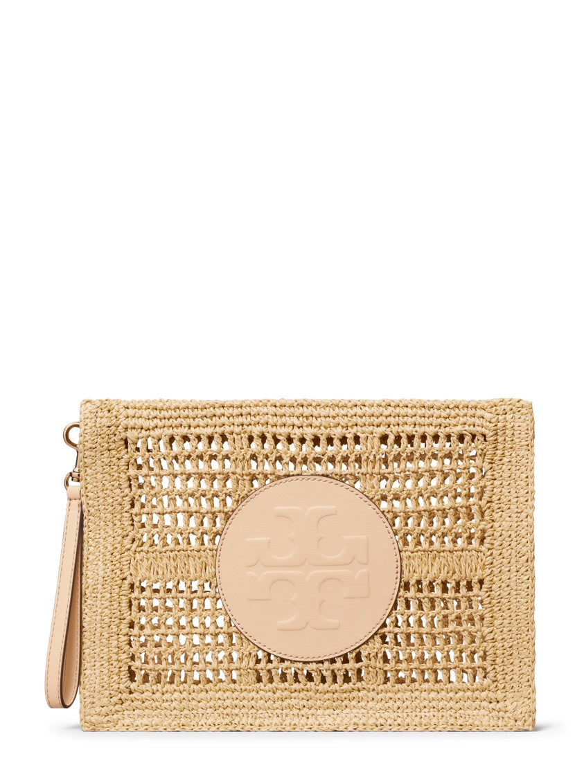 Tory Burch Hand-Crocheted Paper Straw Pouch With Oval Embossed Patch