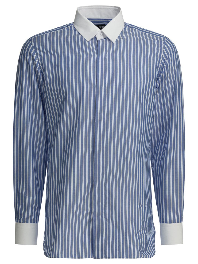 Tom Ford Button-Down Striped Shirt With Concealed Placket