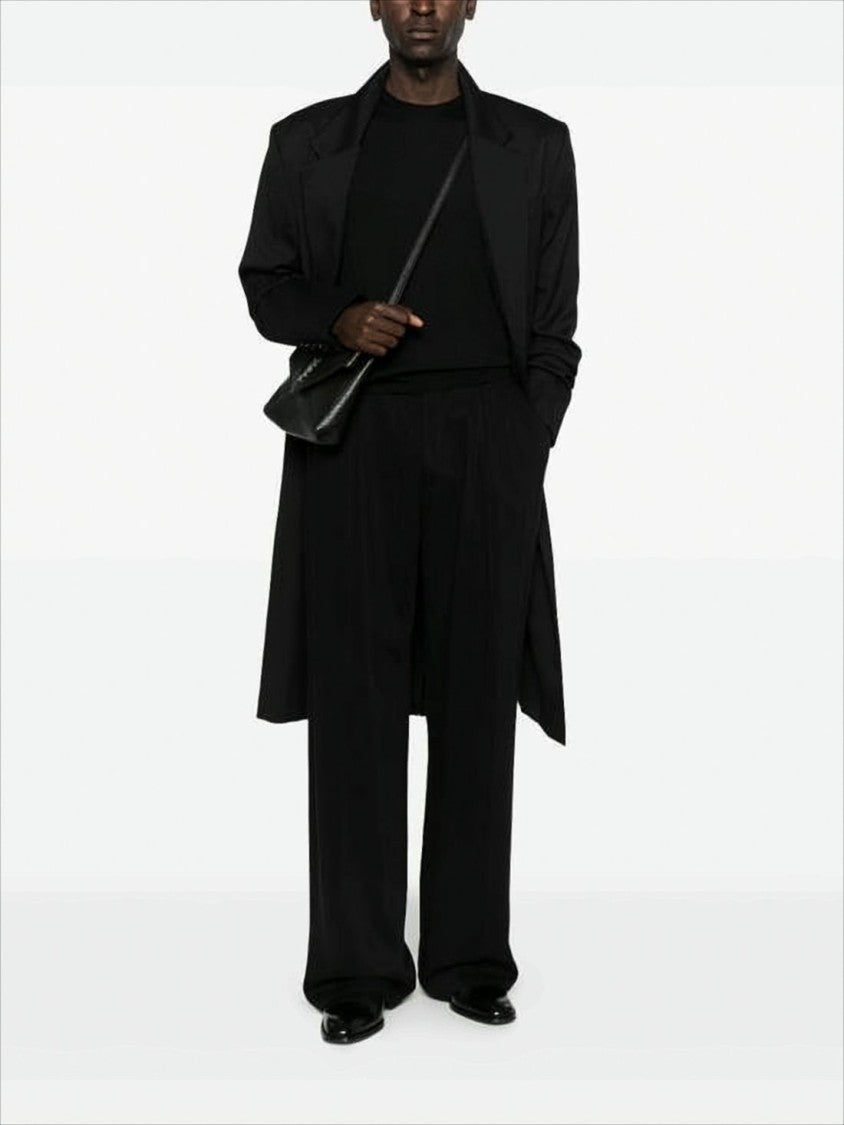 Saint Laurent Crew Neck Black Wool Sweater With Ribbed Detail