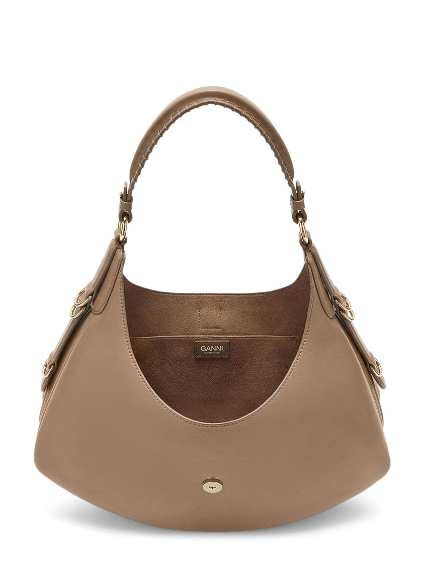 Ganni Crescent-Shaped Handbag With Gold Floral Clasp