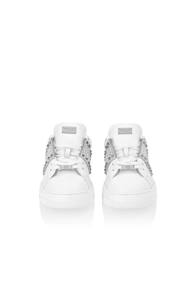 Philipp Plein White Leather Crystal-Embellished Sneakers