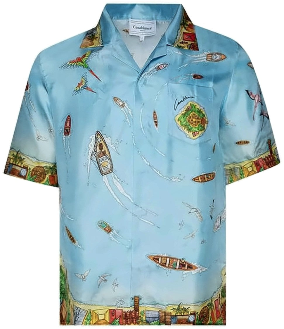 Casablanca Silk Print Short-Sleeved Shirt