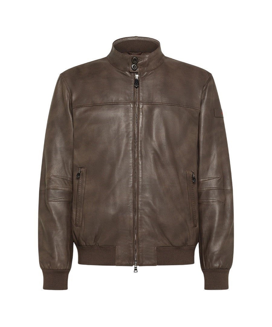 Peuterey Vintage-Inspired Leather Bomber Jacket