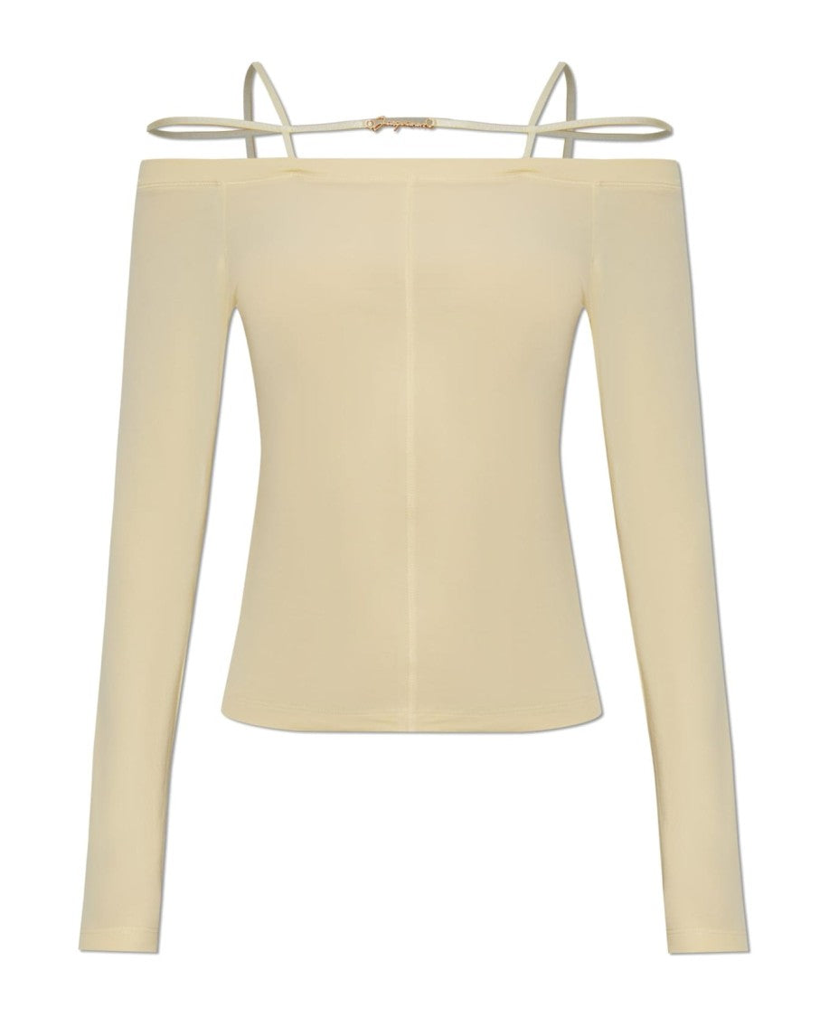 Jacquemus Fitted Long-Sleeve Top With Off-The-Shoulder Neckline
