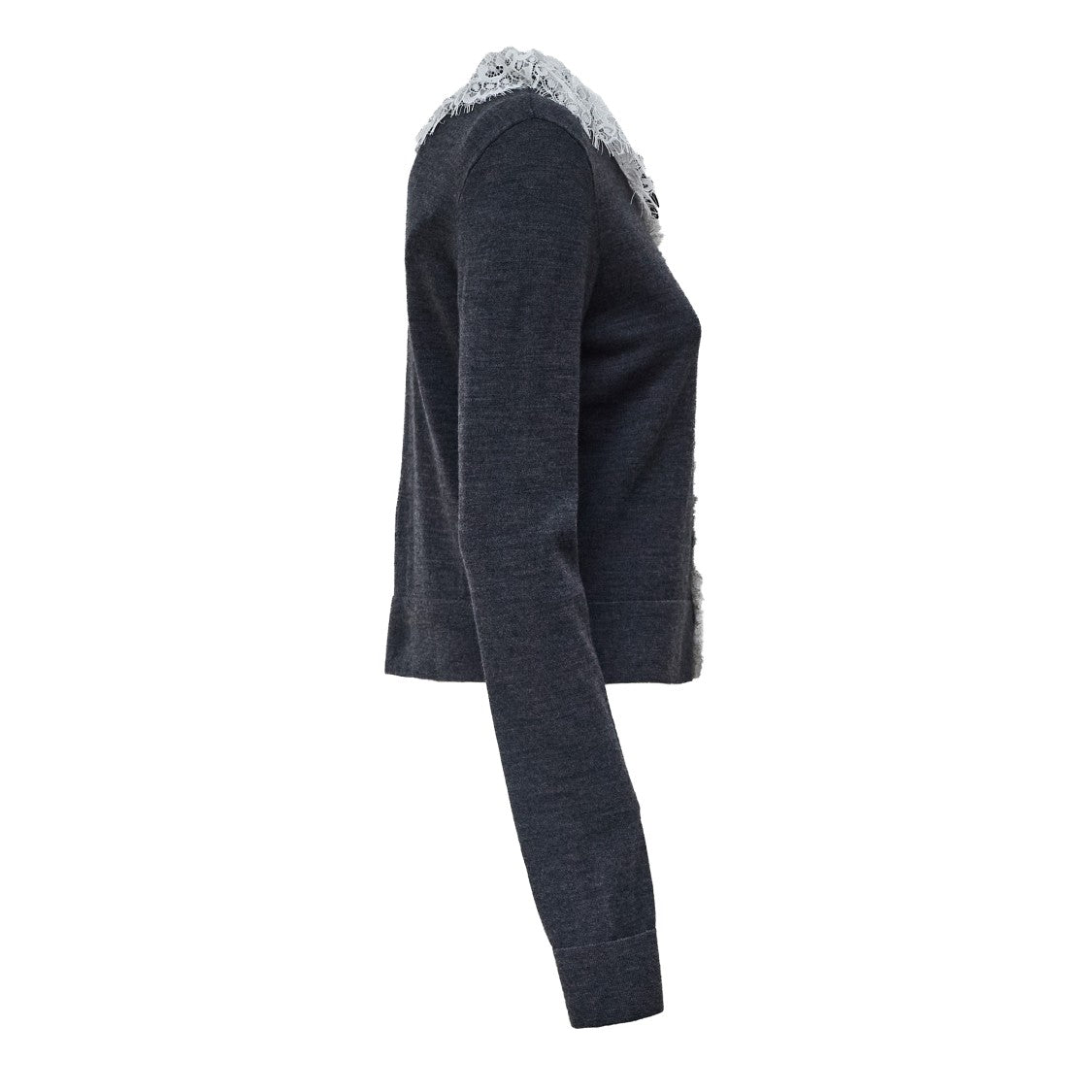 Self-Portrait Knit Cardigan With Ruffled Lace Collar And Jewel Buttons