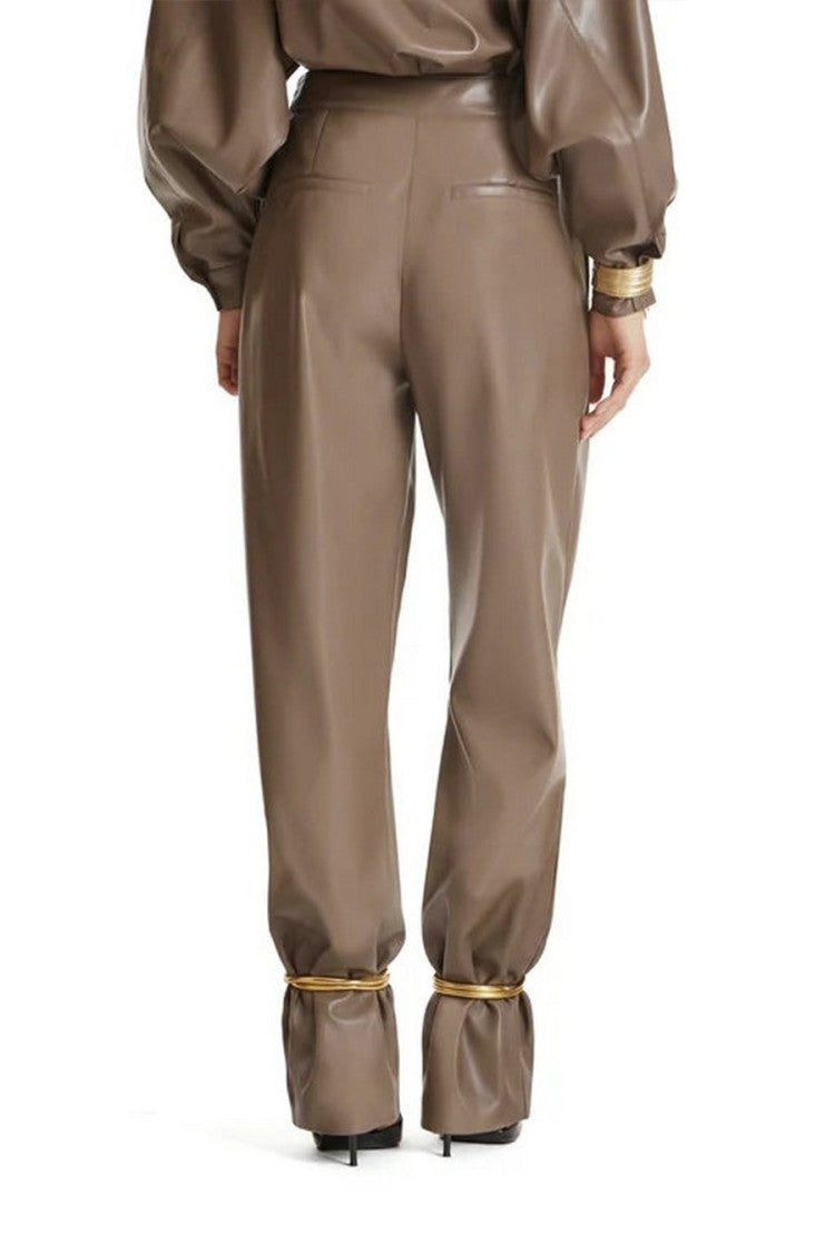 Simona Corsellini Brown Leather Pleated Wide-Leg Trousers