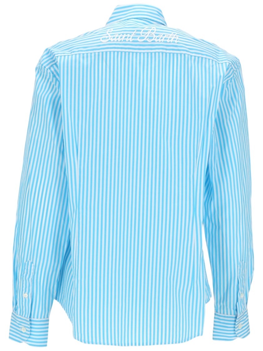 Mc2 Saint Barth Light Blue Striped Cotton Embroidered Shirt