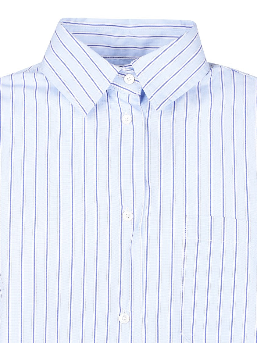 Max Mara Light Blue Striped Cotton Shirt With Pointed Collar