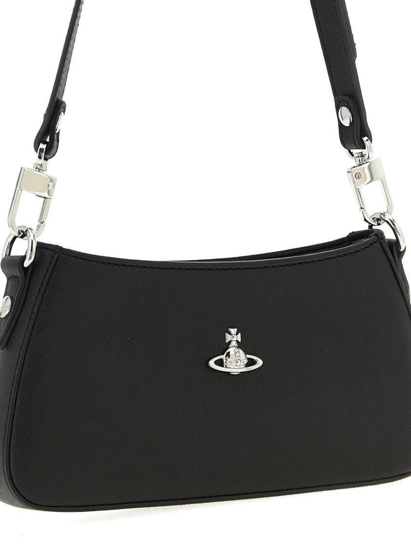 Vivienne Westwood Black Top Zip Adjustable Leather Bag