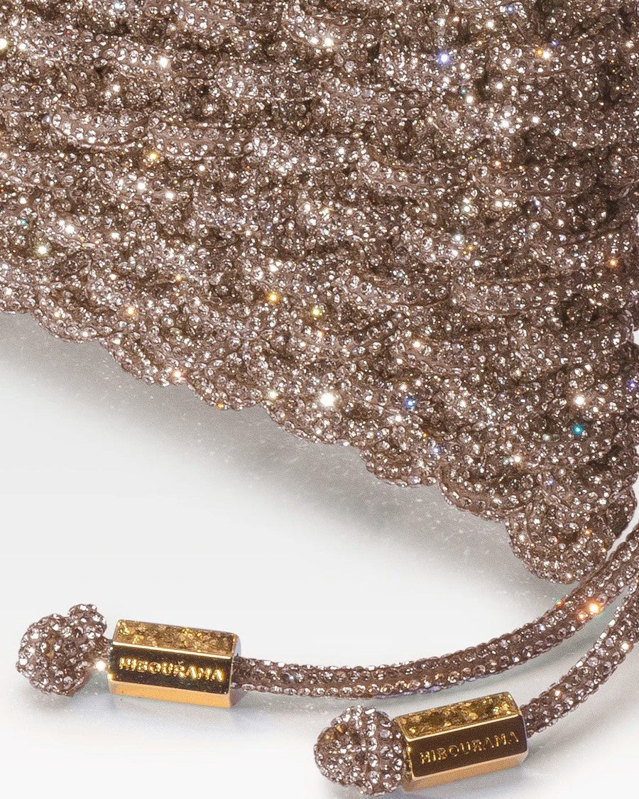 Hibourama Compact Light Peach Crystal Mesh Shoulder Bag