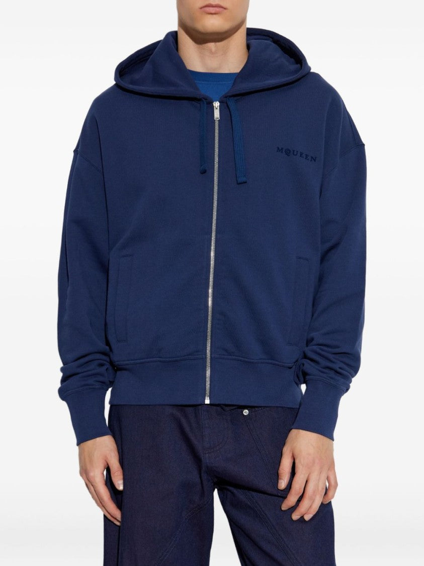 Alexander Mcqueen Tailored Blue Sweatshirt With Front Zip