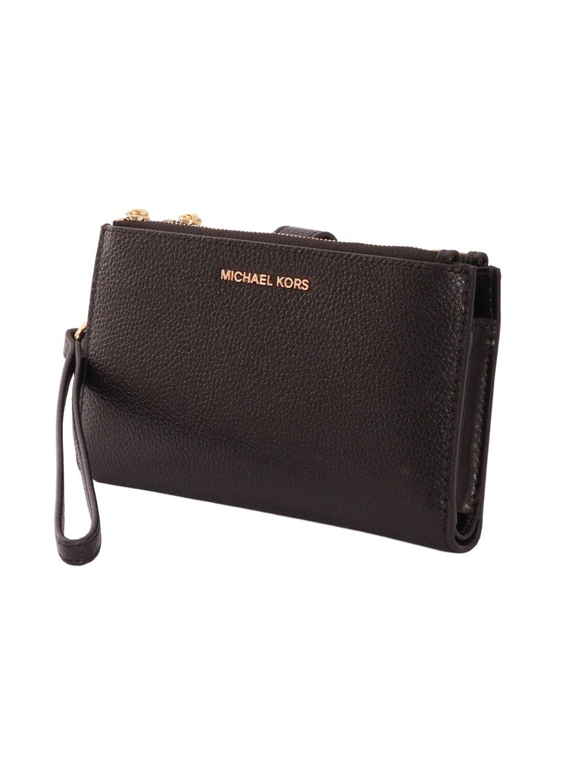 Michael Kors Black Cow Leather Double Zip Wristlet Pouch