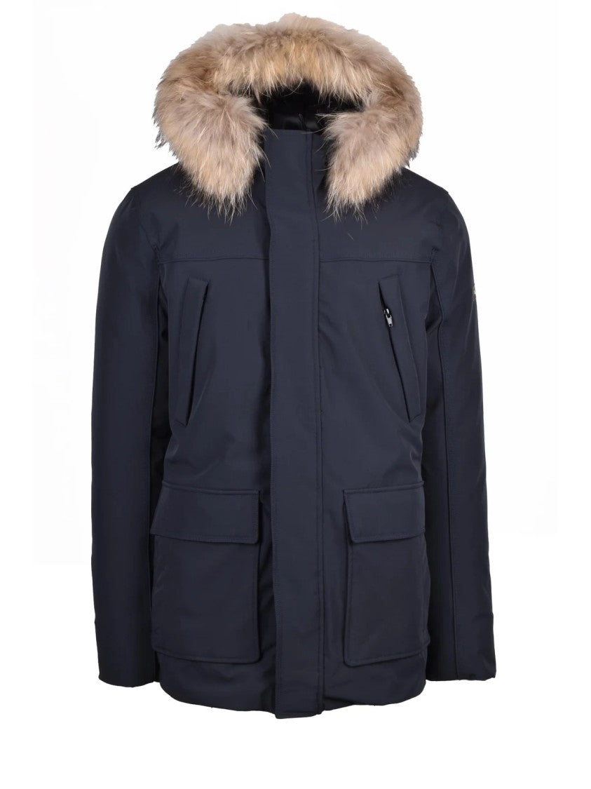 Yes Zee Blue Fur-Trimmed Stretch Nylon Parka